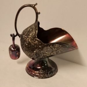 E.P. Japan Victorian Sugar Shuttle & Scoop Silver Plated Metal Condinment